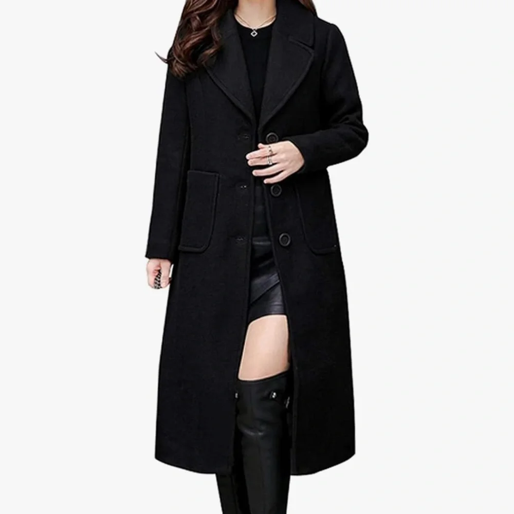 Chouyatou Women’s Big Notch Lapel Single Breasted Mid-Length Wool Blend Coat - Picture 1 of 4